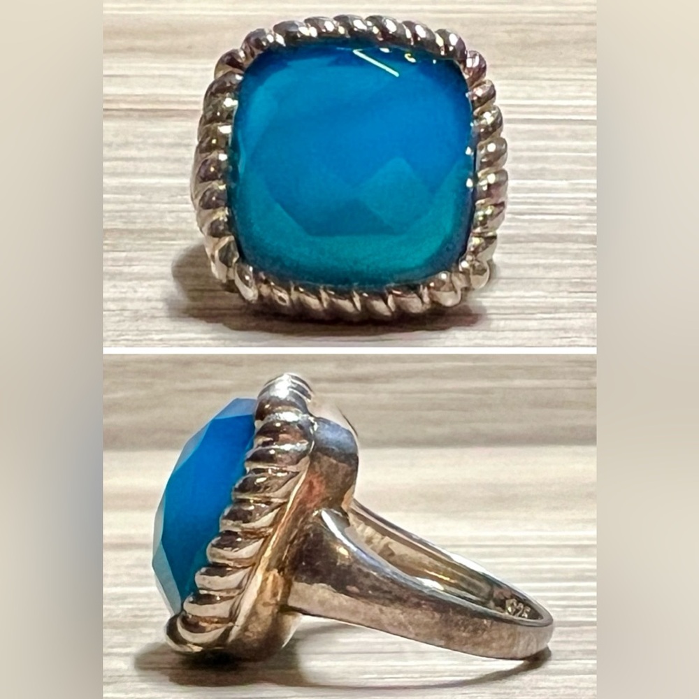 Vintage Designer Signed Aluma (AIL) Blue Turquoise Doublet Ring, Size 7